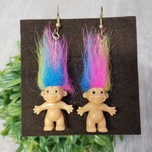 Vintage Rare Russ Rainbow Troll Doll Wire Earrings